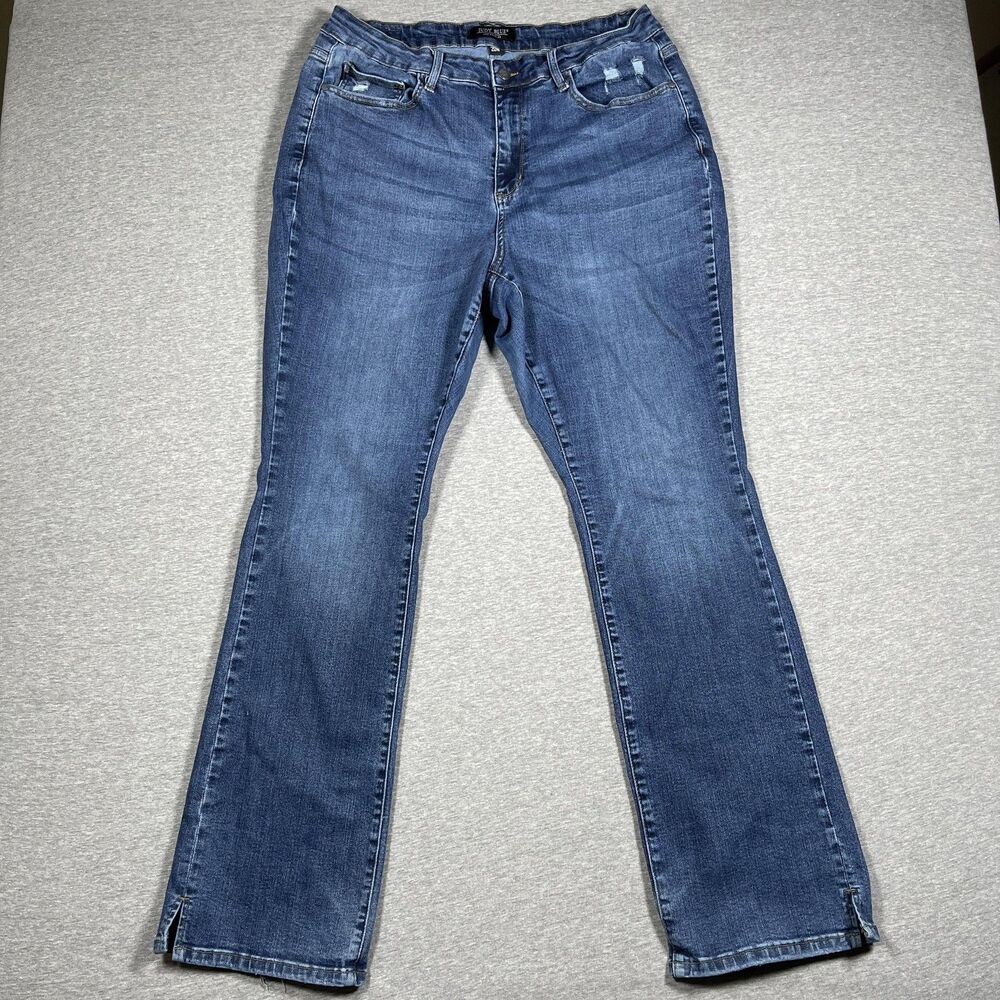 Judy Blue Jeans Womens 20W Blue Bootcut High Rise Stretch Distressed Denim